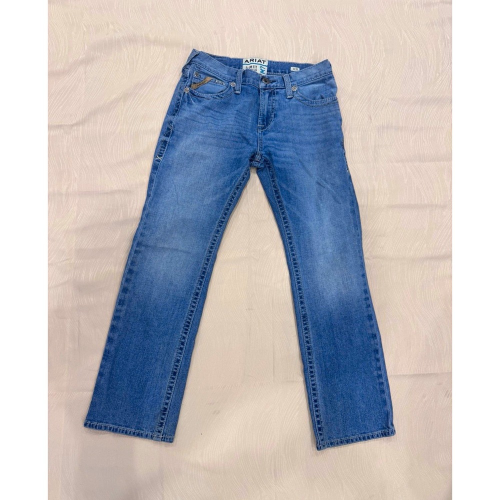 Ariat Men's Slim Fit Straight Leg Mid Rise Medium Wash Blue Denim Cotton Jeans
